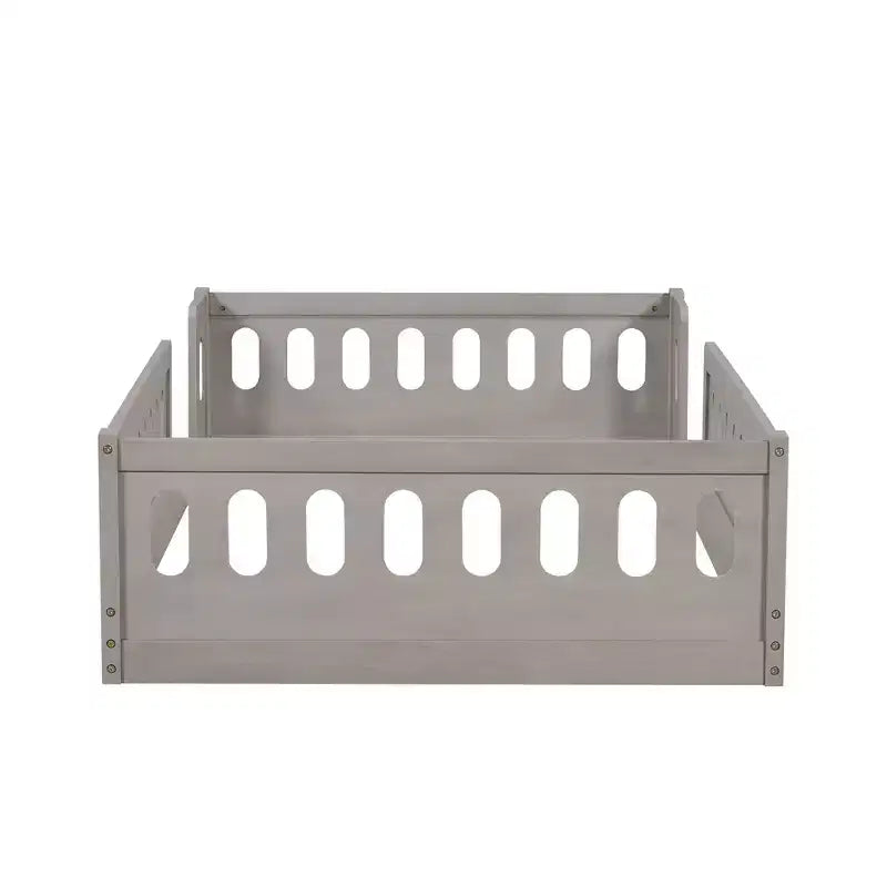 Letto a piattaforma basso per bambini gemello e matrimoniale naturale/bianco con recinzione semi-chiusa