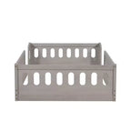 Letto a piattaforma basso per bambini gemello e matrimoniale naturale/bianco con recinzione semi-chiusa