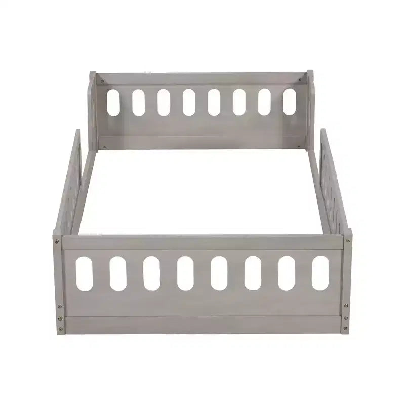 Letto a piattaforma basso per bambini gemello e matrimoniale naturale/bianco con recinzione semi-chiusa