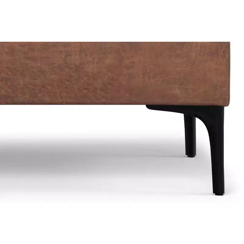 Poggiapiedi contenitore rettangolare in similpelle marrone invecchiato, stile moderno di metà secolo, 1-2 posti, larghezza 122 cm