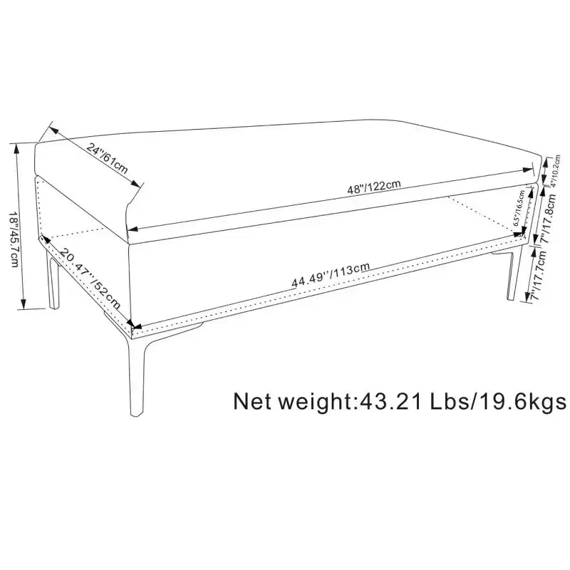 Poggiapiedi contenitore rettangolare in similpelle marrone invecchiato, stile moderno di metà secolo, 1-2 posti, larghezza 122 cm