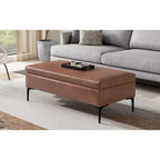 Poggiapiedi contenitore rettangolare in similpelle marrone invecchiato, stile moderno di metà secolo, 1-2 posti, larghezza 122 cm