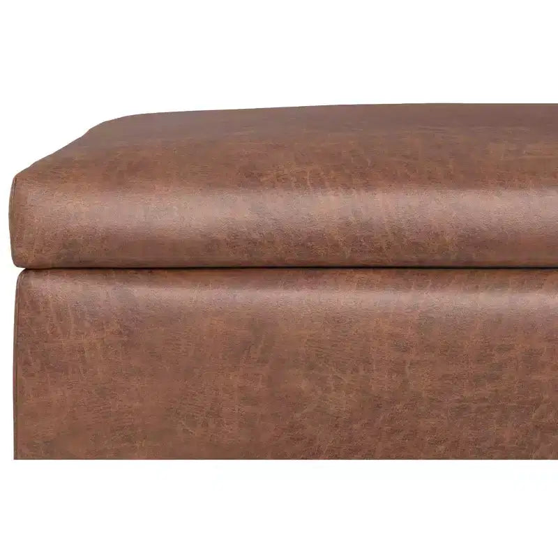 Poggiapiedi contenitore rettangolare in similpelle marrone invecchiato, stile moderno di metà secolo, 1-2 posti, larghezza 122 cm