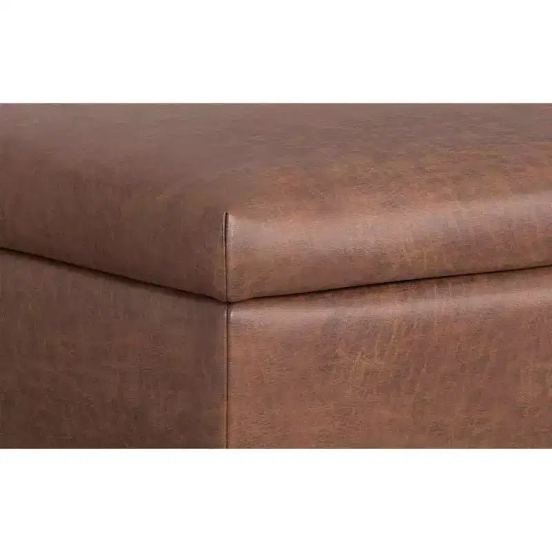 Poggiapiedi contenitore rettangolare in similpelle marrone invecchiato, stile moderno di metà secolo, 1-2 posti, larghezza 122 cm