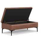 Poggiapiedi contenitore rettangolare in similpelle marrone invecchiato, stile moderno di metà secolo, 1-2 posti, larghezza 122 cm