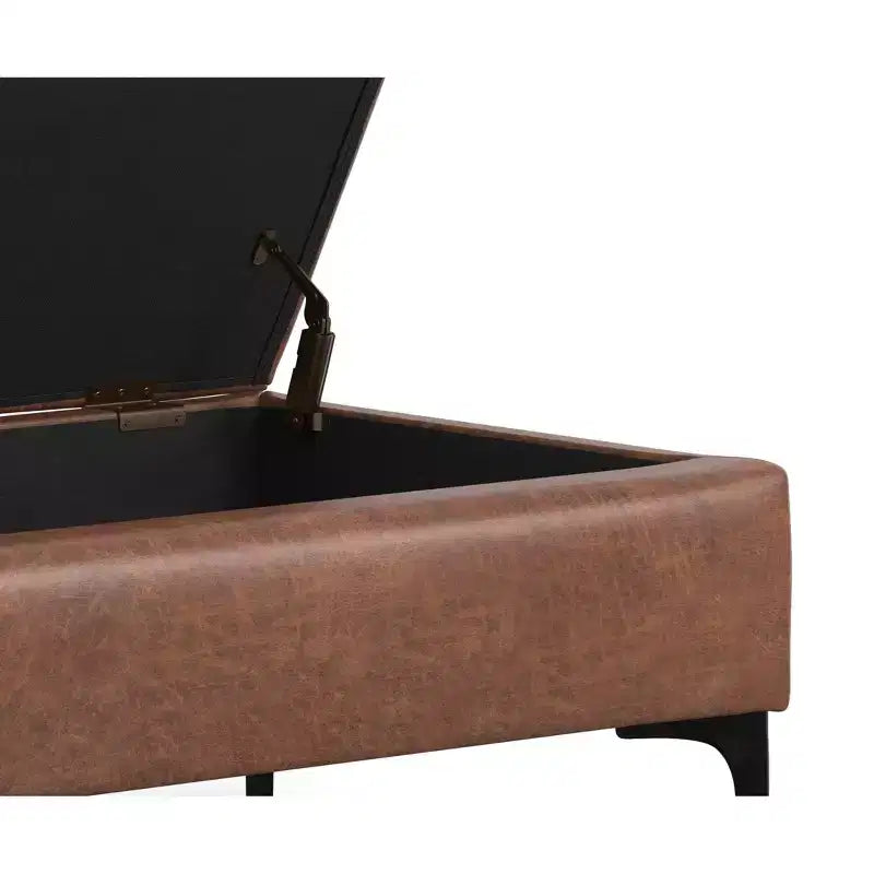 Poggiapiedi contenitore rettangolare in similpelle marrone invecchiato, stile moderno di metà secolo, 1-2 posti, larghezza 122 cm
