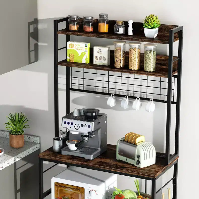 Scaffale da Panettiere Industriale Grigio con Presa Elettrica e 10 Ganci, Scaffale da Cucina a 5 Ripiani