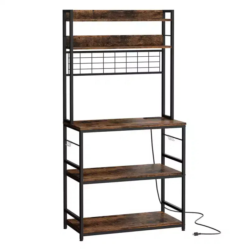 Scaffale da Panettiere Industriale Grigio con Presa Elettrica e 10 Ganci, Scaffale da Cucina a 5 Ripiani