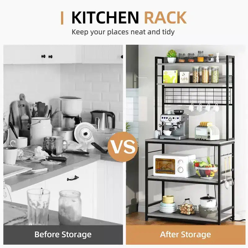 Scaffale da Panettiere Industriale Grigio con Presa Elettrica e 10 Ganci, Scaffale da Cucina a 5 Ripiani