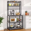 Celebalcony Bakers Rack with Power Outlet, Large Storage Space, 10 Hooks Coffee Bar with Metal Wire Panel, High Microwave Stand