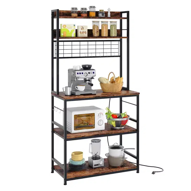 Scaffale da Panettiere Industriale Grigio con Presa Elettrica e 10 Ganci, Scaffale da Cucina a 5 Ripiani