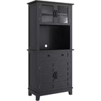 72 Inch Tall Kitchen Pantry Cabinet with Glass Doors and Drawer Adjustable Shelves for Dining Living Room Black