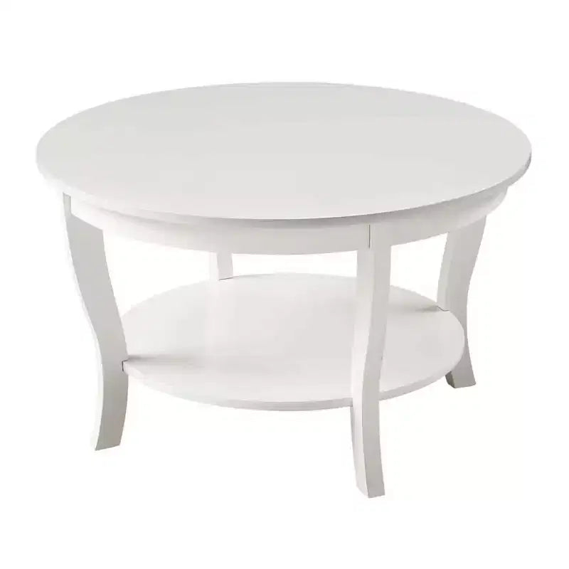 Tavolino rotondo a 2 ripiani, noce/bianco, base a 4 gambe, singolo