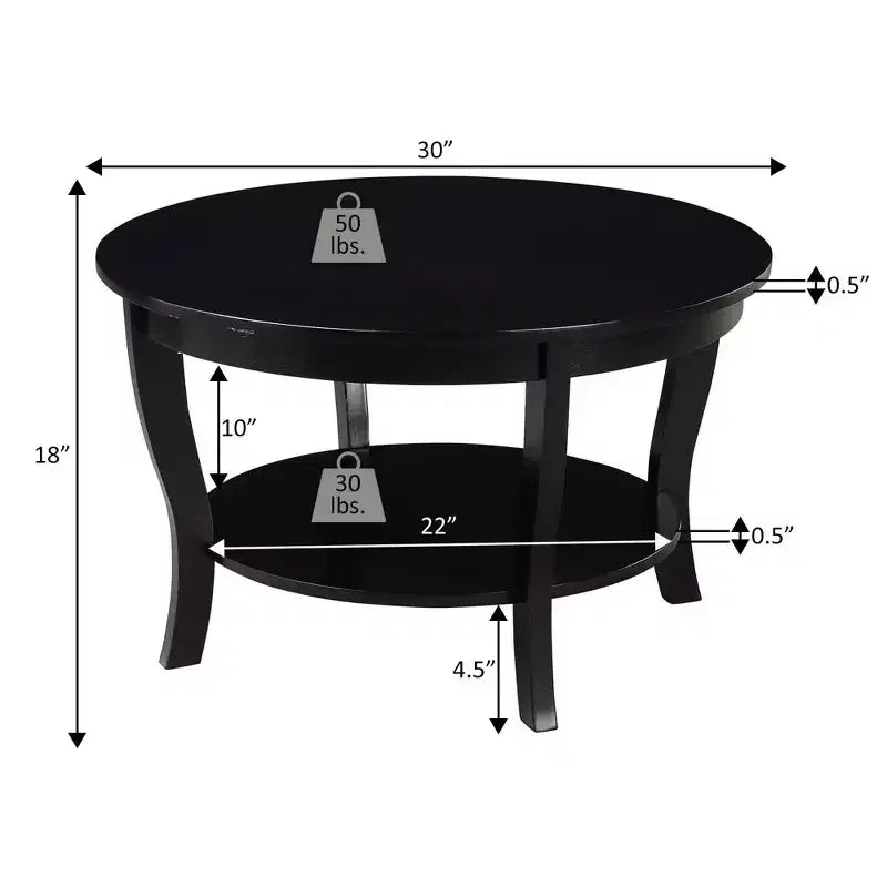 Tavolino rotondo a 2 ripiani, noce/bianco, base a 4 gambe, singolo