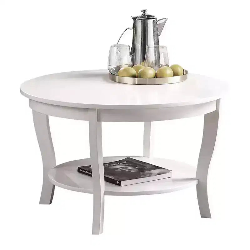 Tavolino rotondo a 2 ripiani, noce/bianco, base a 4 gambe, singolo