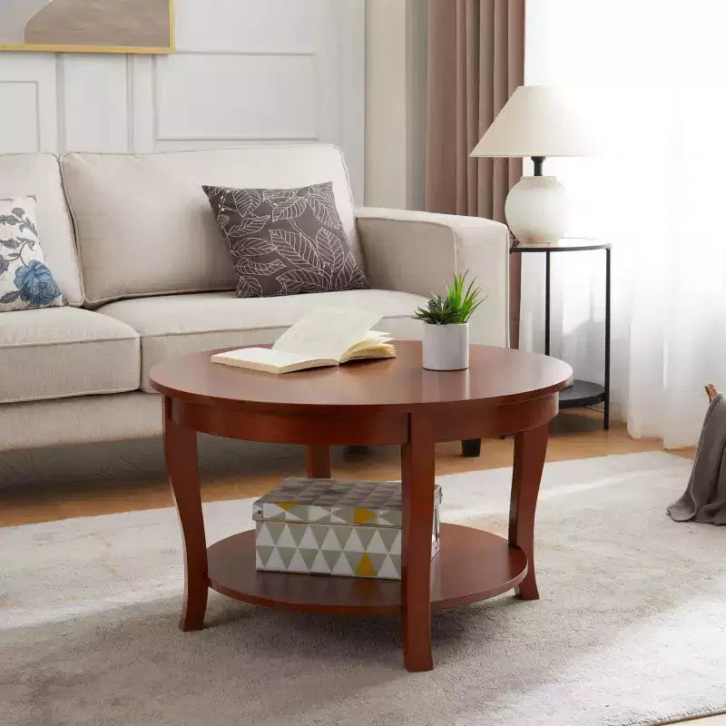 Round coffee table, 2-tier side table with wooden legsideal for living rooms, bedrooms, apartments, studios, or reception areas