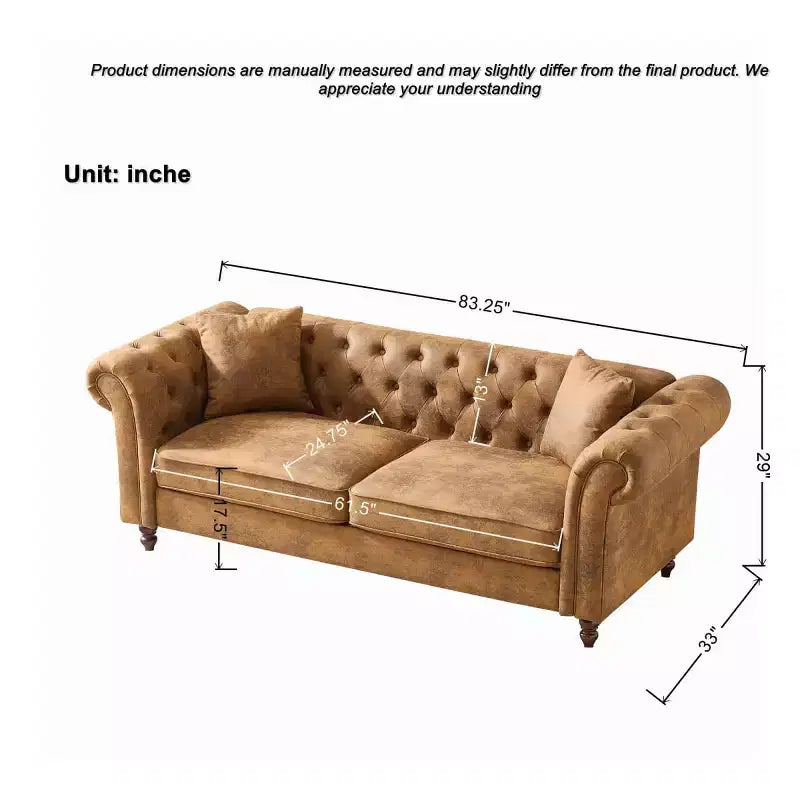 Divano Chesterfield 3 posti nero/marrone, braccioli arrotondati, ecopelle, struttura in legno