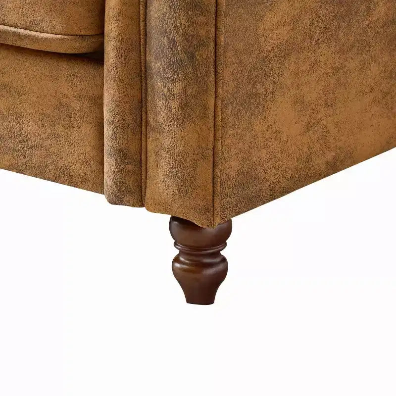 Divano Chesterfield 3 posti nero/marrone, braccioli arrotondati, ecopelle, struttura in legno