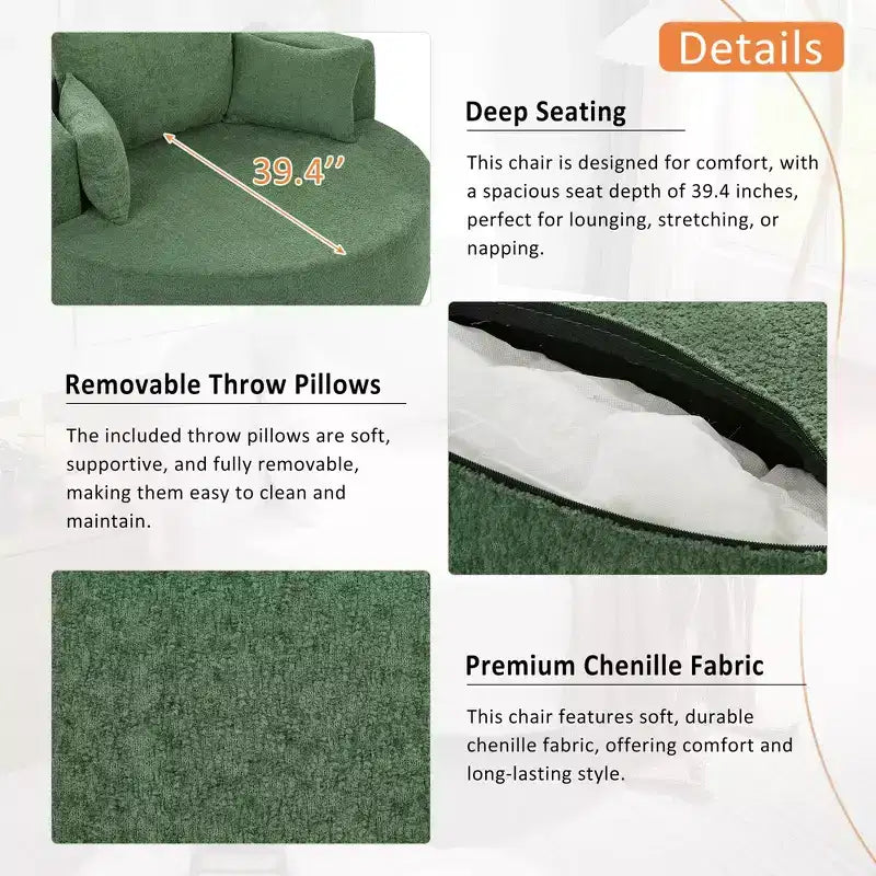 Poltrona girevole rotonda beige/verde/grigia/rossa con 3 cuscini, seduta singola