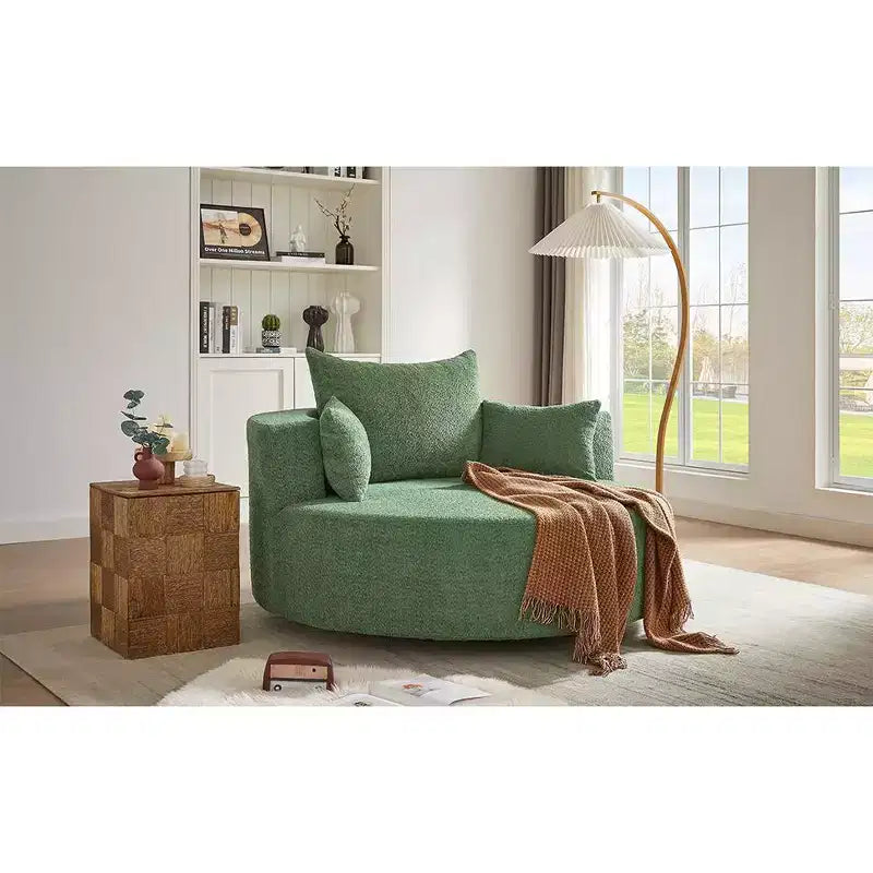Poltrona girevole rotonda beige/verde/grigia/rossa con 3 cuscini, seduta singola
