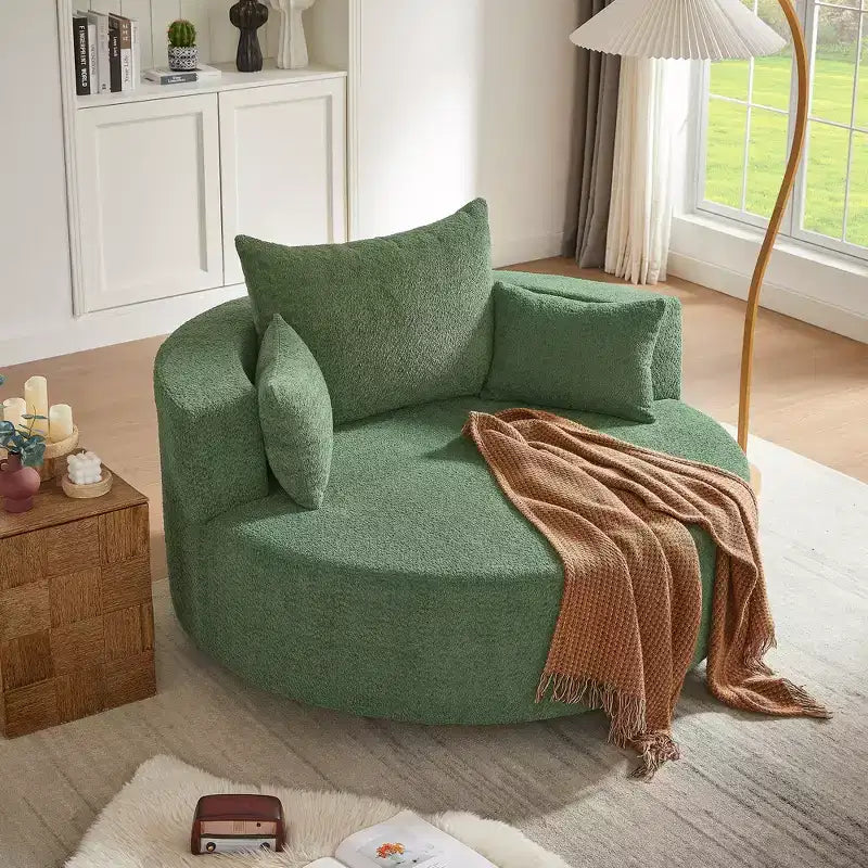 Poltrona girevole rotonda beige/verde/grigia/rossa con 3 cuscini, seduta singola