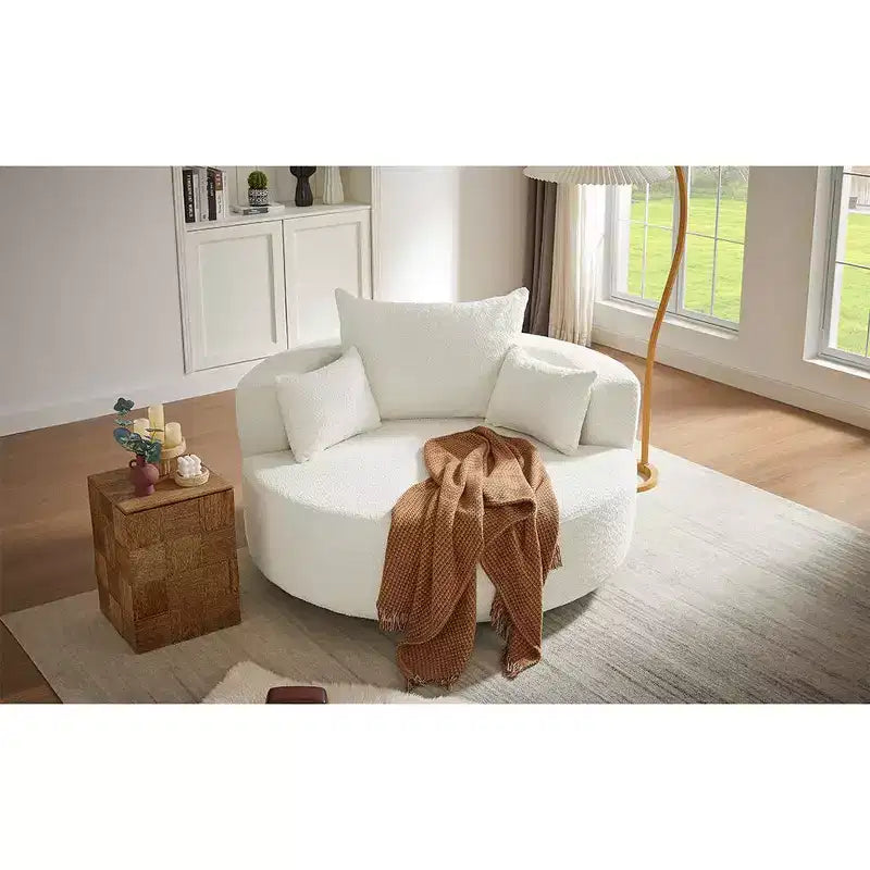 Poltrona girevole rotonda beige/verde/grigia/rossa con 3 cuscini, seduta singola
