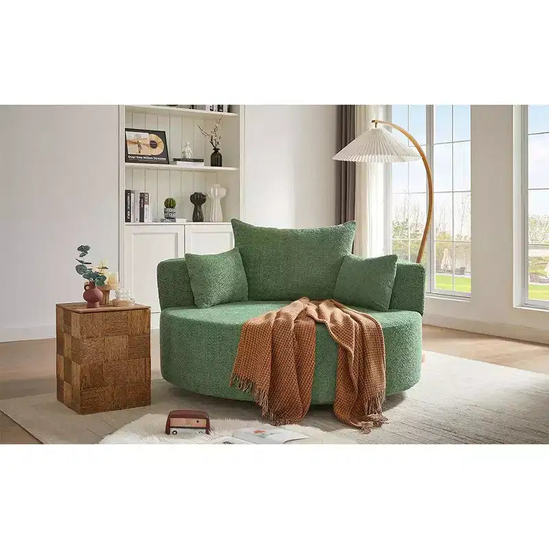 Poltrona girevole rotonda beige/verde/grigia/rossa con 3 cuscini, seduta singola