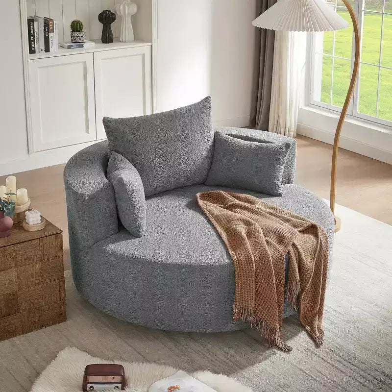 Poltrona girevole rotonda beige/verde/grigia/rossa con 3 cuscini, seduta singola