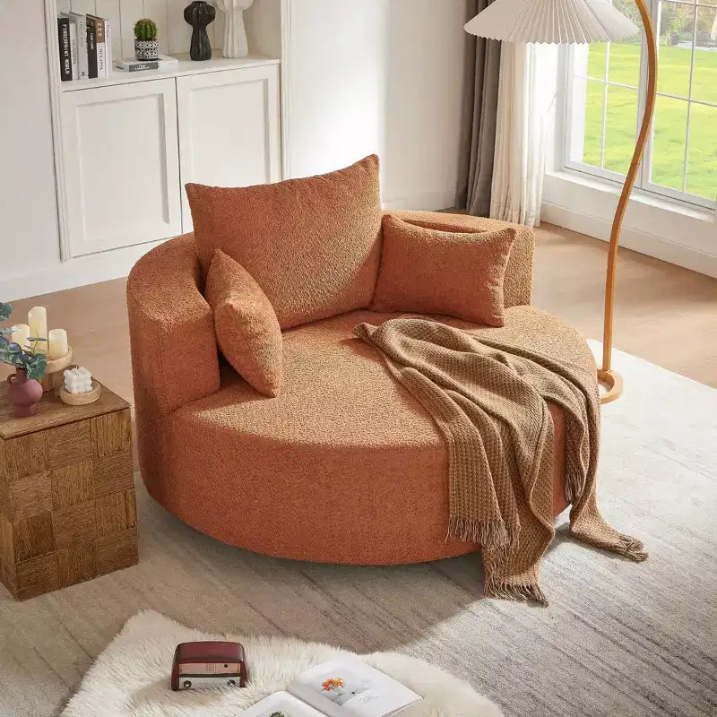 Poltrona girevole rotonda beige/verde/grigia/rossa con 3 cuscini, seduta singola