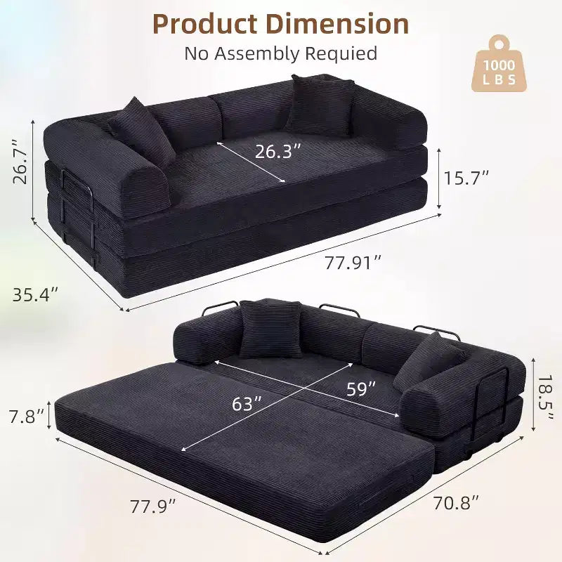 Divano letto futon convertibile 4 in 1, velluto a coste, 2 posti, vari colori