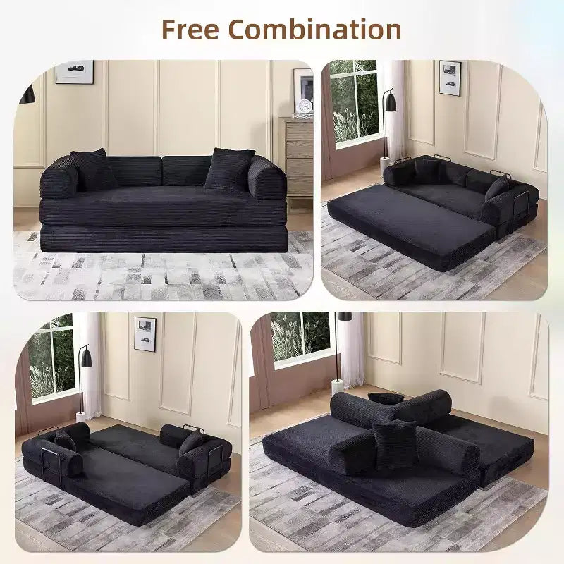 Divano letto futon convertibile 4 in 1, velluto a coste, 2 posti, vari colori