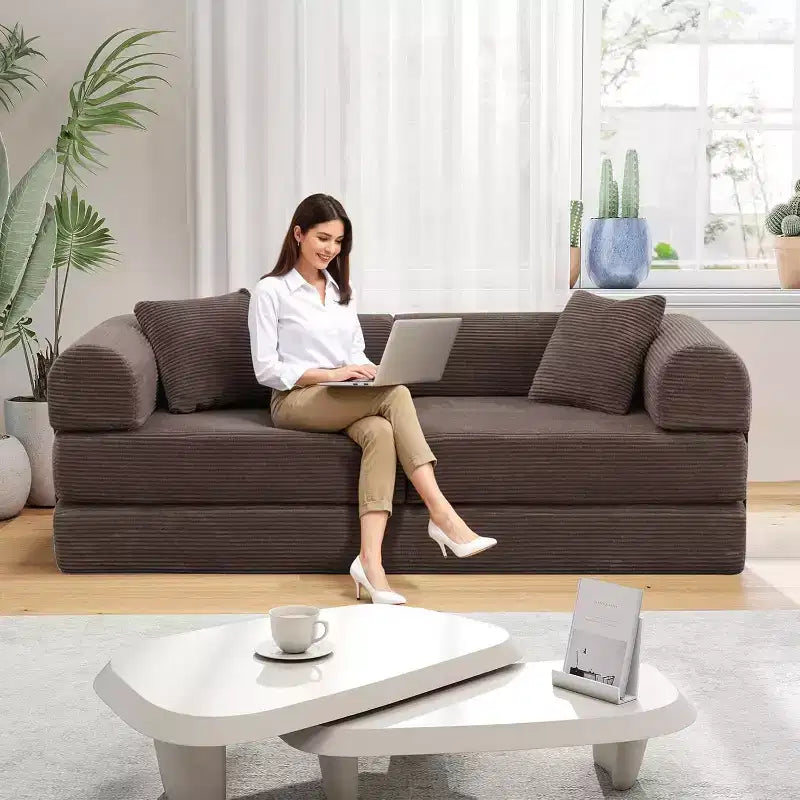 Divano letto futon convertibile 4 in 1, velluto a coste, 2 posti, vari colori
