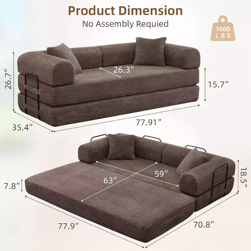 Divano letto futon convertibile 4 in 1, velluto a coste, 2 posti, vari colori