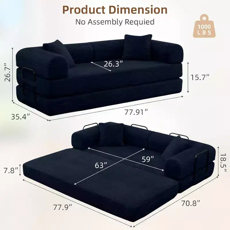 Divano letto futon convertibile 4 in 1, velluto a coste, 2 posti, vari colori