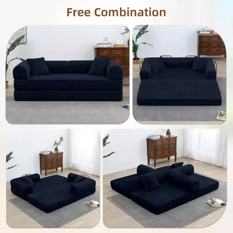 Divano letto futon convertibile 4 in 1, velluto a coste, 2 posti, vari colori