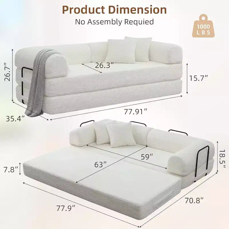 Divano letto futon convertibile 4 in 1, velluto a coste, 2 posti, vari colori
