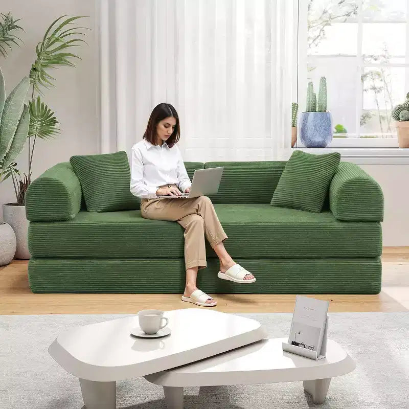 Divano letto futon convertibile 4 in 1, velluto a coste, 2 posti, vari colori
