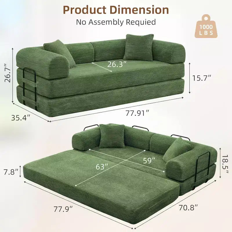 Divano letto futon convertibile 4 in 1, velluto a coste, 2 posti, vari colori
