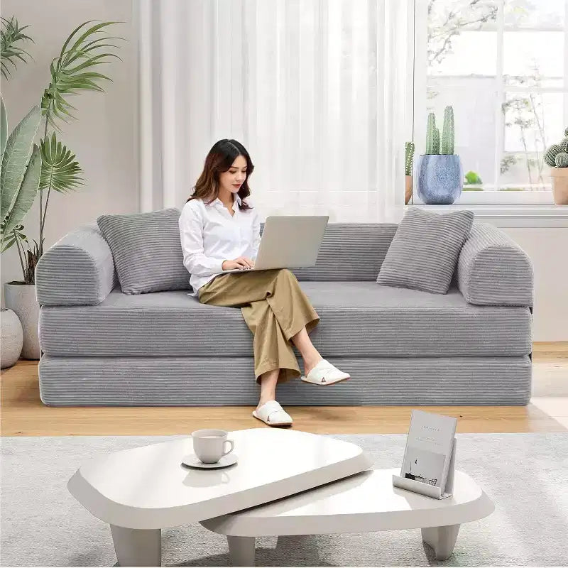 Divano letto futon convertibile 4 in 1, velluto a coste, 2 posti, vari colori