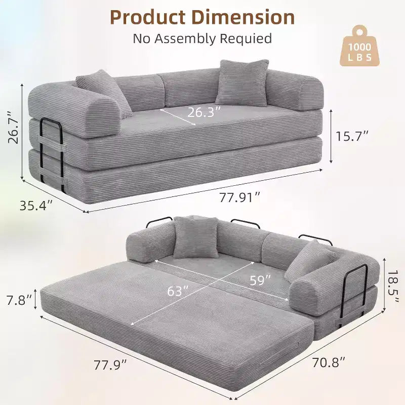 Divano letto futon convertibile 4 in 1, velluto a coste, 2 posti, vari colori