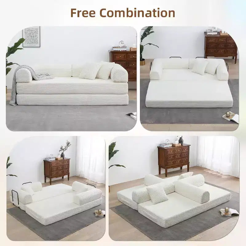 Divano letto futon convertibile 4 in 1, velluto a coste, 2 posti, vari colori