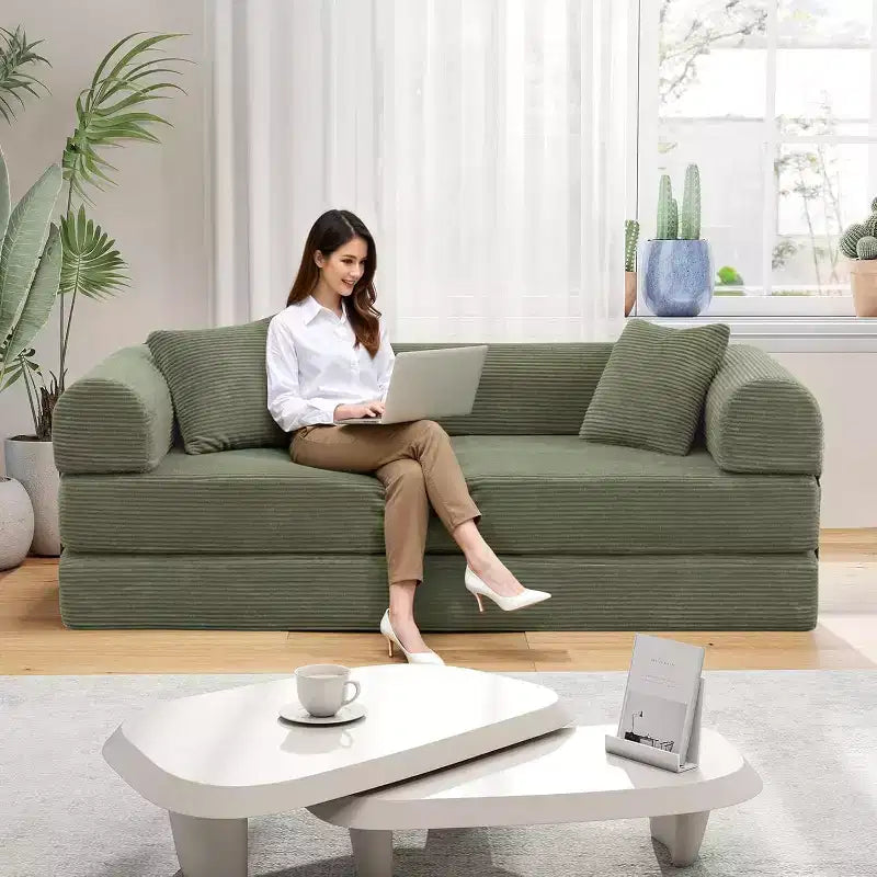 Divano letto futon convertibile 4 in 1, velluto a coste, 2 posti, vari colori