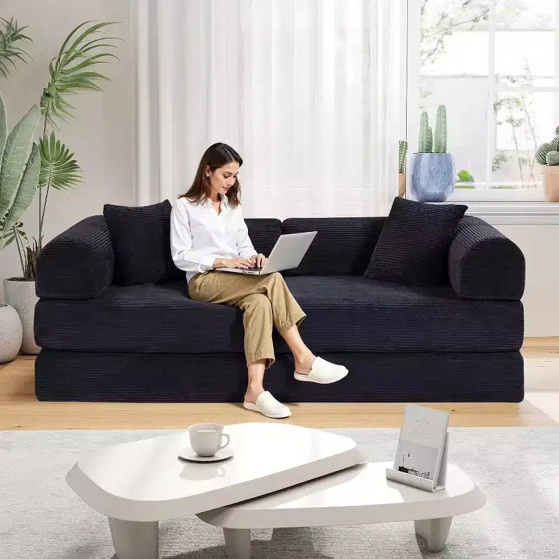 Divano letto futon convertibile 4 in 1, velluto a coste, 2 posti, vari colori