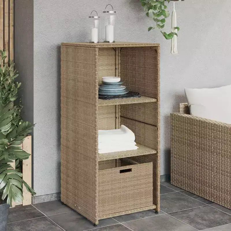 Mobile Contenitore da Esterno in Polyrattan Beige/Nero/Marrone/Grigio, 2 Ante, Montaggio 1 Persona