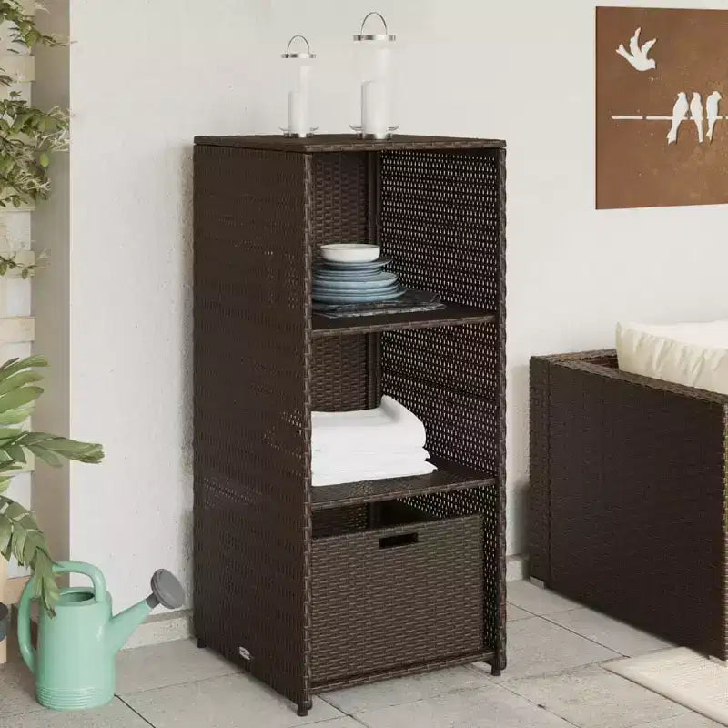 Mobile Contenitore da Esterno in Polyrattan Beige/Nero/Marrone/Grigio, 2 Ante, Montaggio 1 Persona