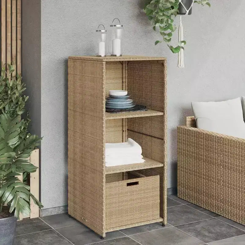 Mobile Contenitore da Esterno in Polyrattan Beige/Nero/Marrone/Grigio, 2 Ante, Montaggio 1 Persona