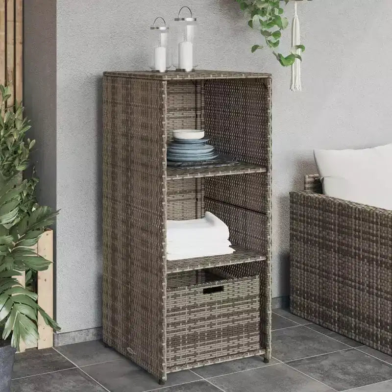 Mobile Contenitore da Esterno in Polyrattan Beige/Nero/Marrone/Grigio, 2 Ante, Montaggio 1 Persona