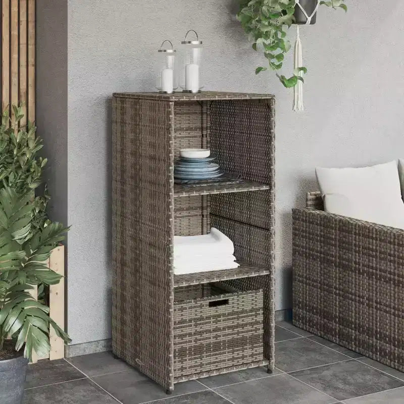 Mobile Contenitore da Esterno in Polyrattan Beige/Nero/Marrone/Grigio, 2 Ante, Montaggio 1 Persona