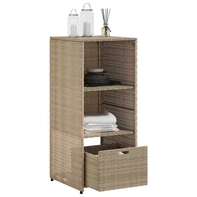 Mobile Contenitore da Esterno in Polyrattan Beige/Nero/Marrone/Grigio, 2 Ante, Montaggio 1 Persona