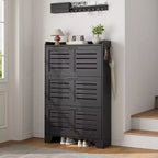 Shoe Cabinet, Freestanding Shoe Rack with Three Flip-Top Drawers and 2 Side Hooks, Modern Wooden Shoe Cabinet, Suitable for Foyer Shoe Storage
